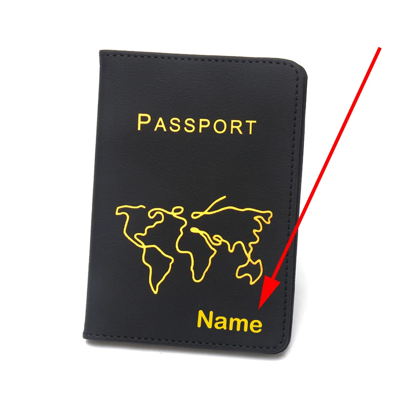 Customized Name Passport Holder Personalised Map Passport Covers with Names in Gold Color Travel Wallet Id Card Holder Case