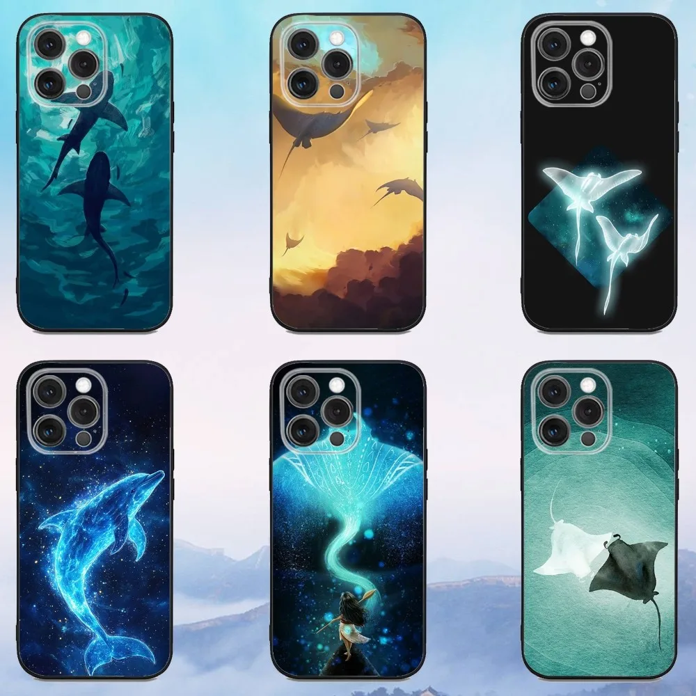

Ocean Sea Animal Manta Ray Phone Case For iPhone 16,15,14,13,12,11,Pro,X,XS,Max,XR,Plus,Mini Soft Black Cover