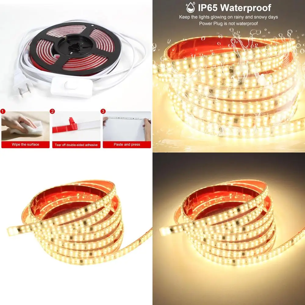 

Светодиодная лента 10 м (32,8 фута) водонепроницаемая IP65, теплый белый свет, 110 В, 240 светодиодов/м, 3000K, гибкая, с возможностью резки, для домашнего освещения