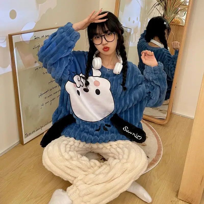 Cinnamoroll Plush Pajamas Home Clothes Woman Kawaii Pompom Purins Cartoon Pochacco Autumn Winter Warmth Loungewear Pajamas Suit