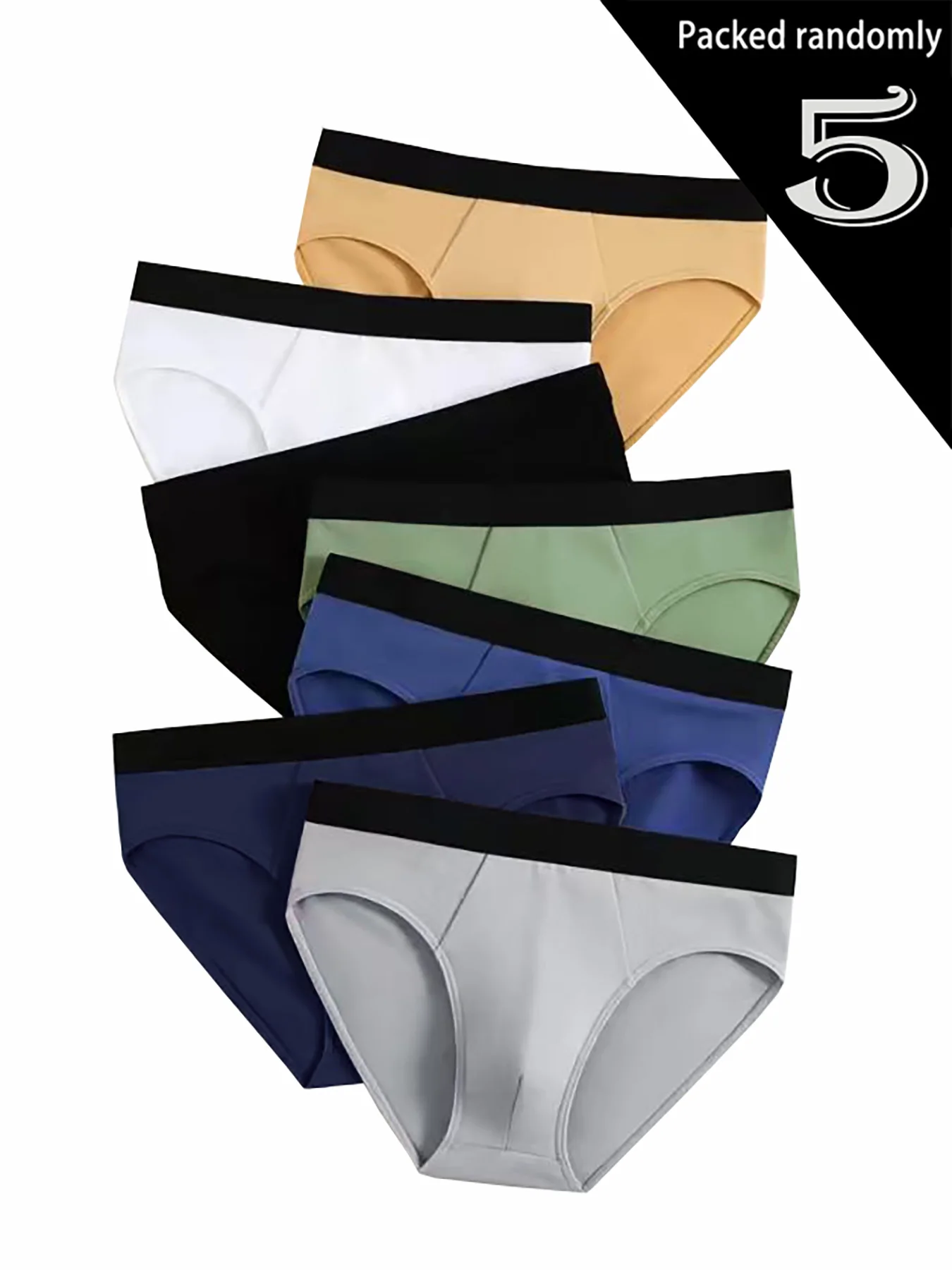 Randomly pack 5PCS men's underwear solid color simple style men's briefs comfortable breathable daily casual underwear