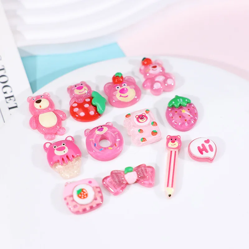 12Pcs Cute Strawberry Bear Shoe Charms For Clogs Bubble Slides Sandals Removable Shoe Decorations Accessories Christmas Gift