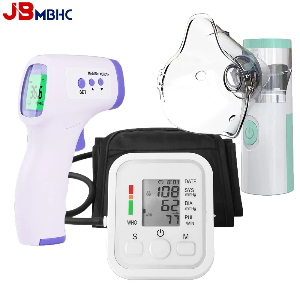 Nebulizador médico, inhalador de mano, Mini inhalador para asma, humidificador Nasal de vapor silencioso + medidor de presión arterial + termómetro corporal