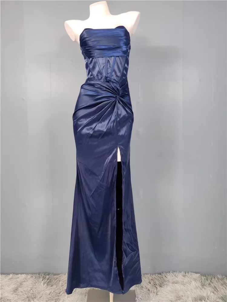 Ele الساتان التفاف الصدر التخسيس الدكتور مثير تسرب فوق تنورة عالية الخصر طويل ألف خط ثوب دون Sve سستة إغلاق بولي... #5