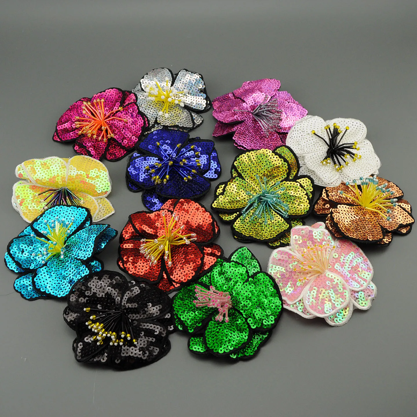 3D Hand‑sewn Beaded Sequin Flower Applique, 2‑in‑1 Brooch Hair Clip, Decorative Accessories for Headwear, Corsage, Hat, Clothing