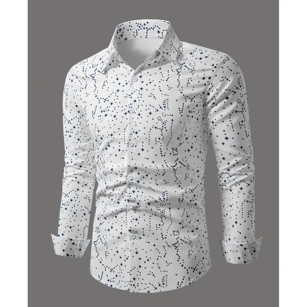 Men 3D Butterfly Printed Lapel Shirt Slim Button Party Dress Shirt Athletic Casual Fashion Comfortable New Long Sleeve Shirt Top