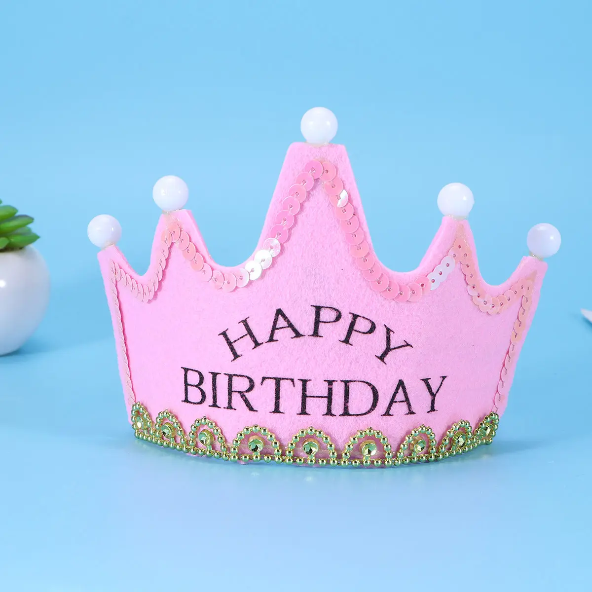 Pink Glitter Non-Woven Fabric Crown Headband Baby Kids Party Birthday Headdress Hair Accessories Baby Shower Banquet