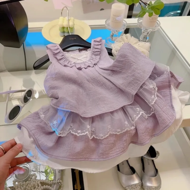 Girls Dress Summer New Baby Girl Mori Lace French Court Style Princess Vest Dress fashion casual baby dress