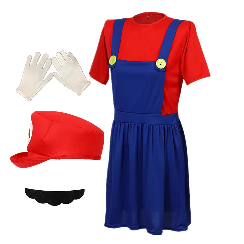 Ladies' Anime Game Dress, Adult Fun Holiday Costume, Halloween Hat, Beard, Gloves, Clown Party Performance Costume