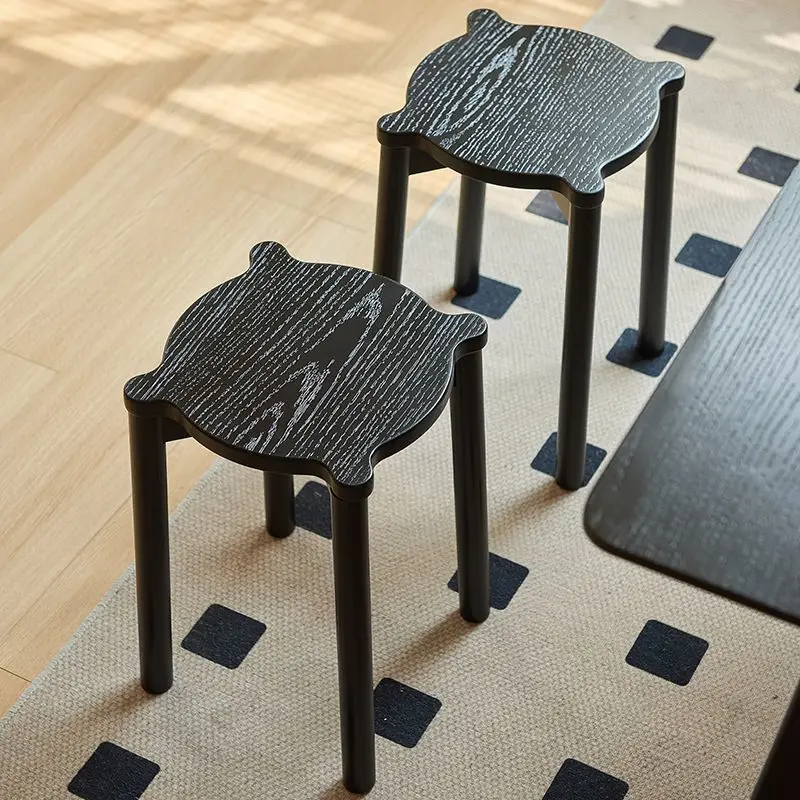 

Solid wood black stool for home durable small bench stacking convenient dining table stool living room spare low stool chair