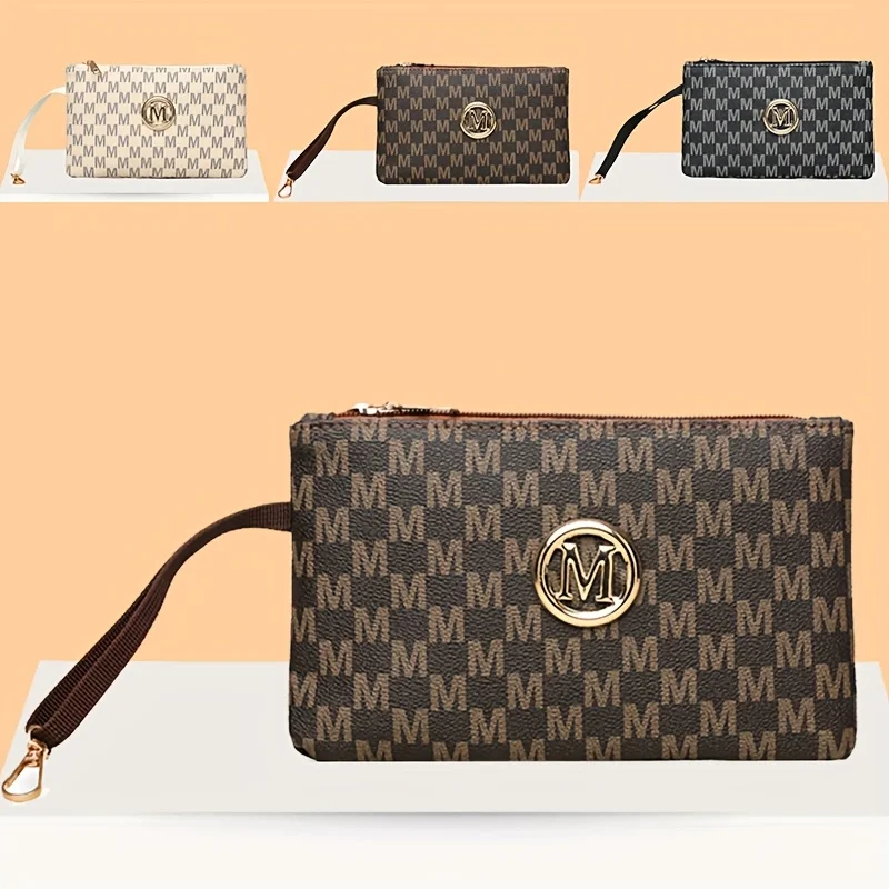 Vintage letter print women's clutch, long wallet, storage pouch, card holder, earphone case