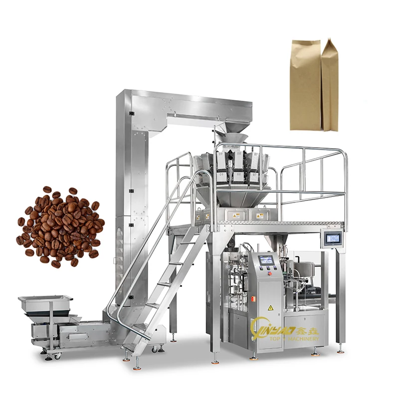 Máquina Automática de Pesaje Multicabezal para Envasado de Granos de Café en Bolsas con Cierre, Máquina Rotativa de Llenado Doypack