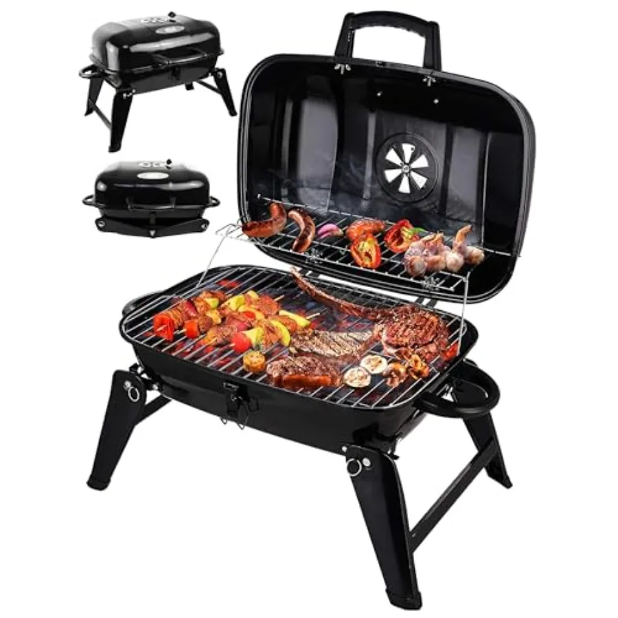

Portable Charcoal Grill - Mini BBQ Grill - Small Table Top Charcoal Grill for Camping Outdoor Cooking - Foldable Camping Grill
