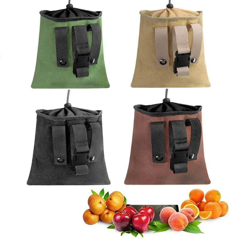 1pc Portable Outdoor Foraging Bag Fruit Picking Pouch Collapsible Berry Puch Storage Leather Bushcraft Canvas Bag Hiking Camping