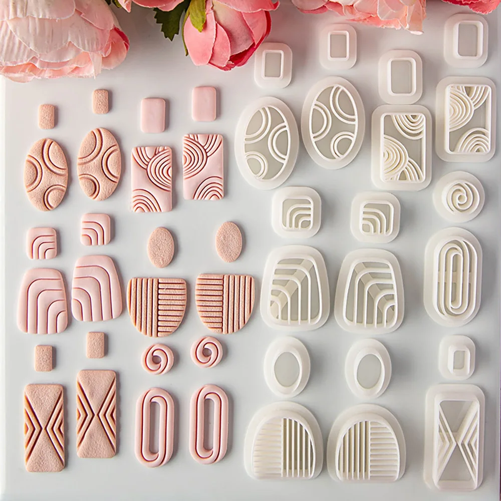 Creative Geometric Mirrored Polymer Clay Cutters Line Design Dangle Clay Earrings Jewelry Pendant Cutting Die Pottery Clay Tools