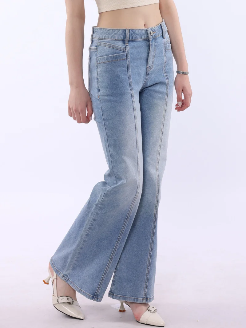 ヨーロッパ系アメリカ人レトロデニムパンツ レディースストレートレッグパンツ カジュアルミッドウエストワイドレッグパンツ おしゃれなレディースパンツ