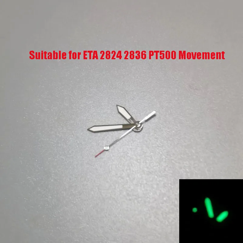 Green Luminous Silver Aviator Sword Watch Hand Pointer Needle For ETA 2824 2836 PT5000 Movement