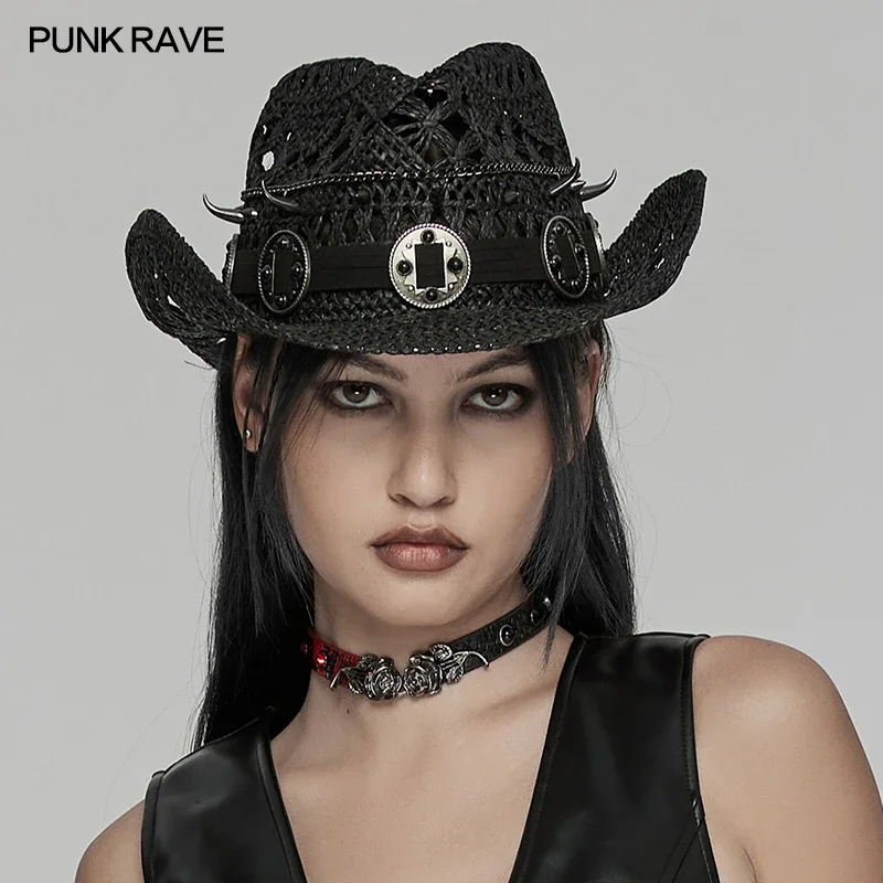 PUNK RAVE Women's Punk Hollow Jacquard Personalized Denim Hat Club Women Accessories Sexy Wild Casual Cap Streetwear