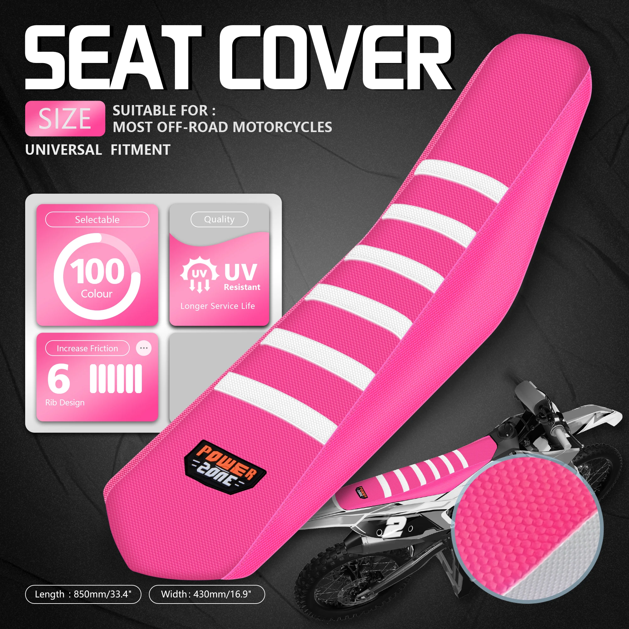 Powerzone Pink Seat For SXF EXC KXF CRF YZF WR TC TE EC KX  Universal Ribbed Seat Cover Soft Motorcycle Dirt Bike Seat Cushion