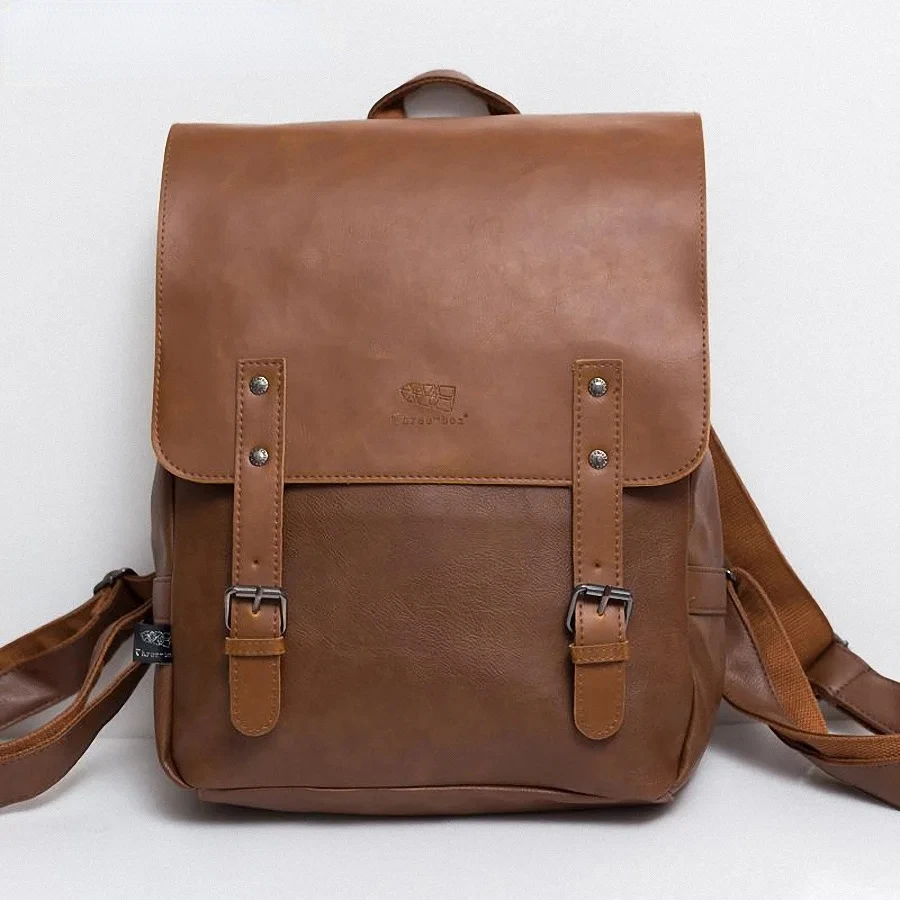 Vintage PU Leather Men Leisure Backpacks Preppy Style Mochila School Backpack 14'' Male Laptop Teenagers Shoulder Bag Rucksack