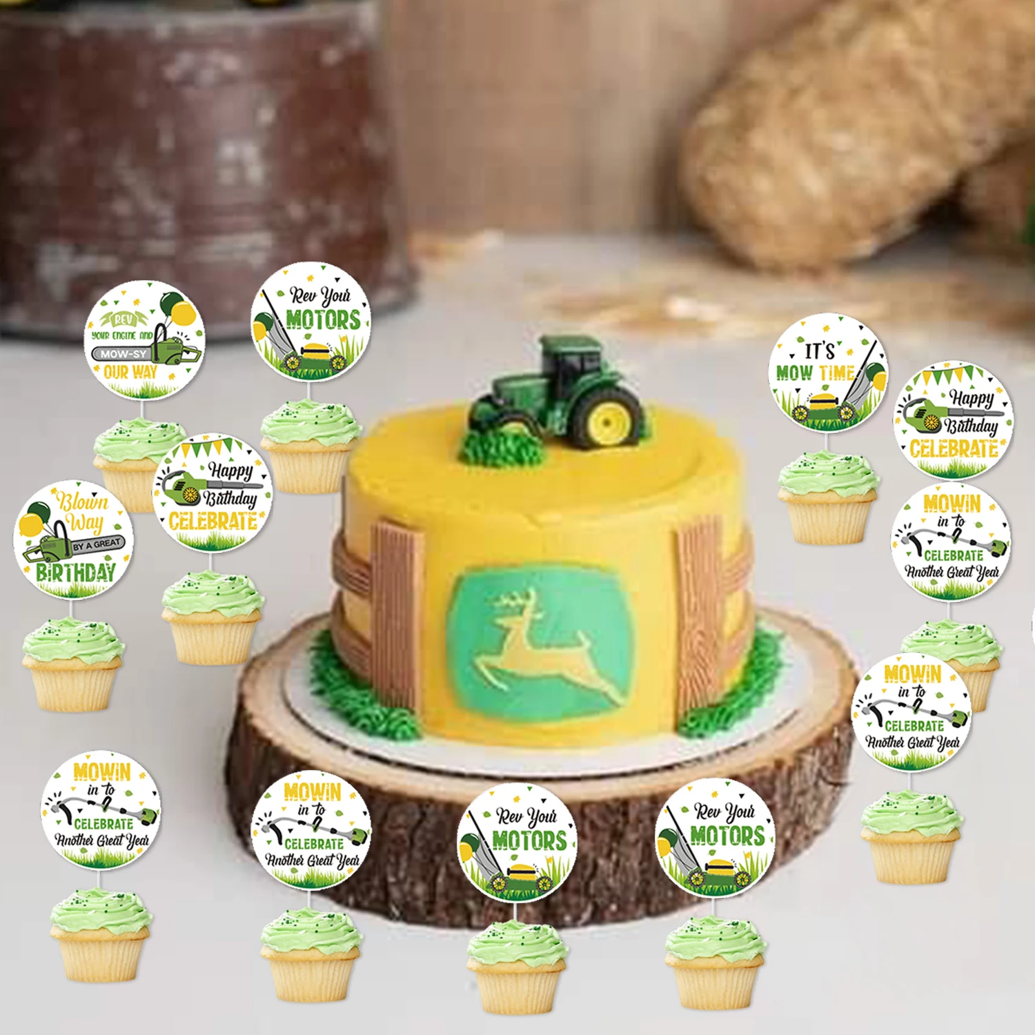 Lawnmower Birthday Cake Toppers Mower Happy Birthday Party Decoration Green Tractor Decor Farm Temed Tractor Time Party Supplies