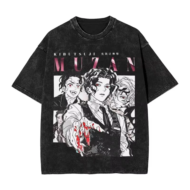 

Футболка Demon Slayer 2026 с эффектом потертости, повседневная аниме-футболка с коротким рукавом для мужчин и женщин, свободный дышащий летний топ с классическими символами