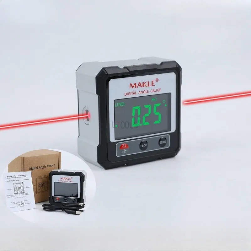 High Precision Tilt Angle Box Bidirectional Laser Electronic Digital Display Tool Four Magnetic Angle Calibration Slope Meter