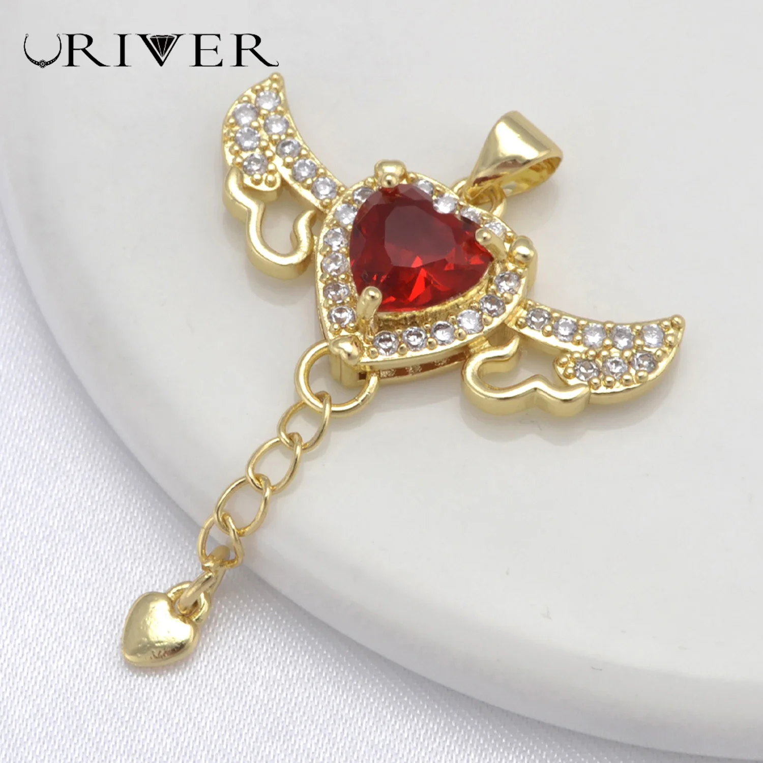 

LJRIVER Angel Wings Charms for DIY Jewelry Accessories Inlaid CZ Crystal Earrings Wing Charm Hanging Long Chain Jewelry Material