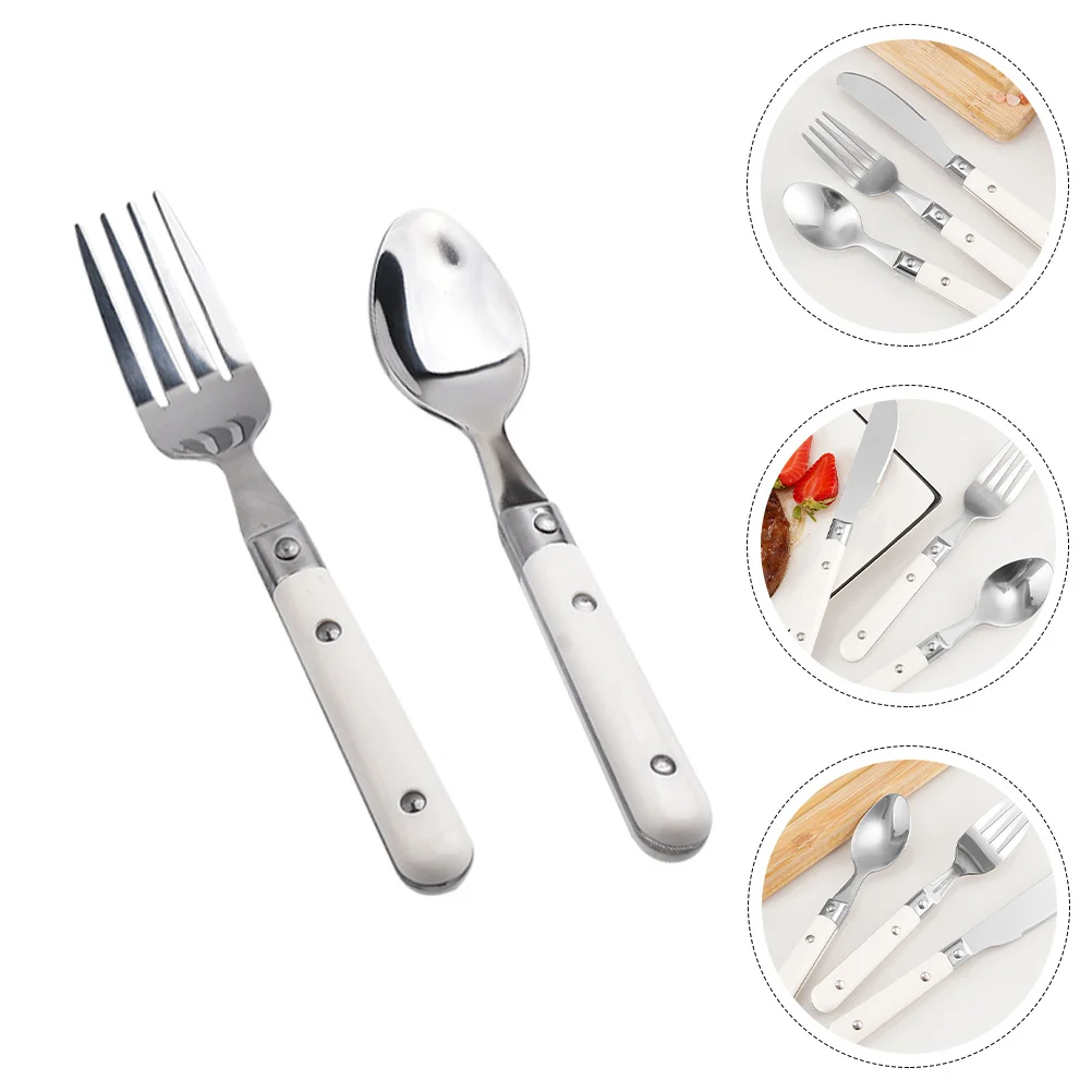 

2 Pcs Children's Fork and Spoon Cutlery Tableware Kid Eating Household Plastic Dinnerware Lovely