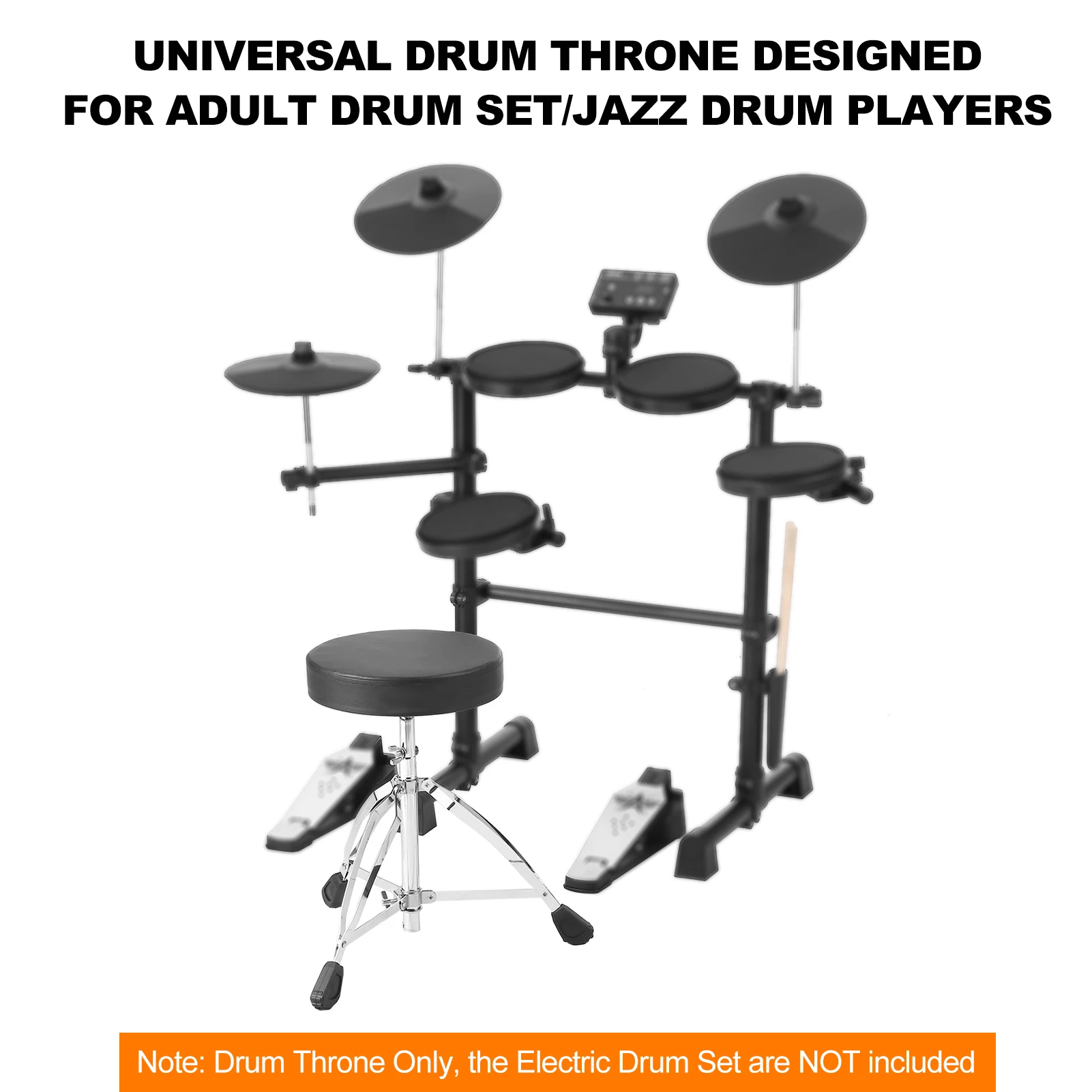 AROMA Universal Drum Throne Round Padded Drum Seat Stool Double-braced Stainless Steel Legs Anti-slip 5 Levels Adjustable Height