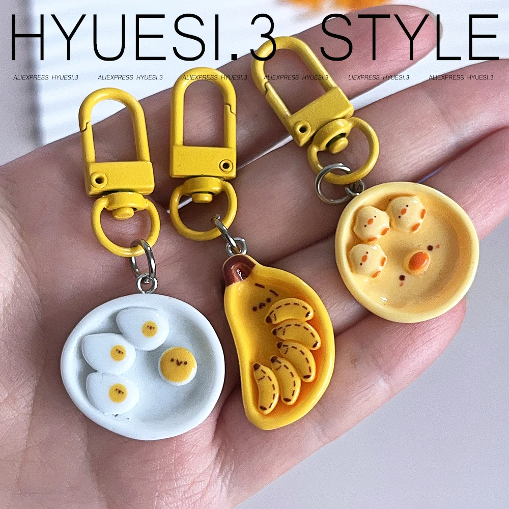 Cute Simulation Food Keychain Cartoon Breakfast Toast Banana Poached Egg Pendant Girls Backpack Accessories Couple Friend Gifts