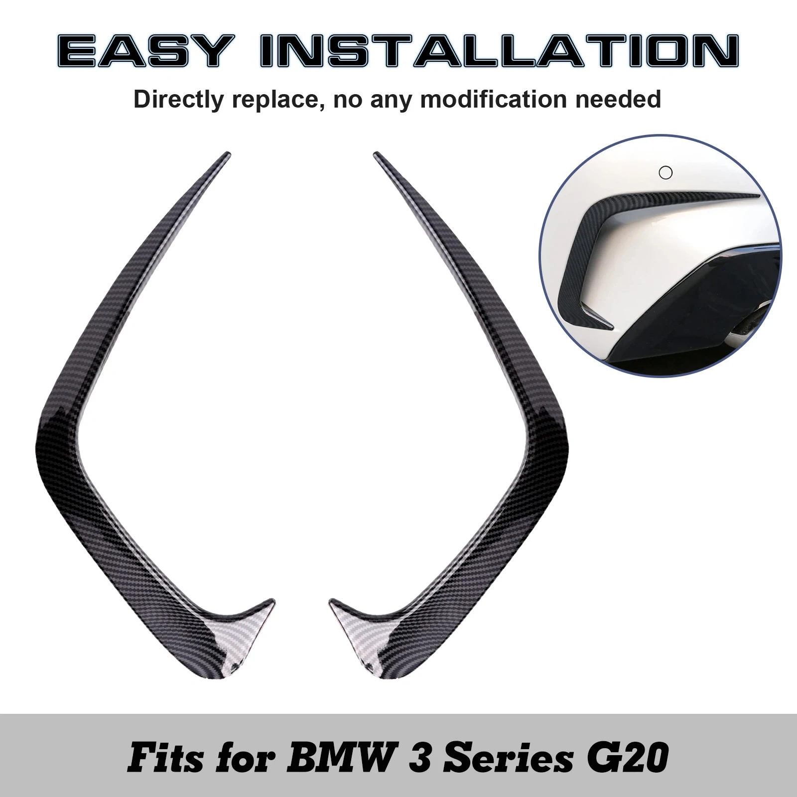 Carbon Fiber Look Rear Bumper Side Air Vent Spoiler Bezel Overaly Decoration Cover Trims For BMW 3 series G20 2019 2020 2021