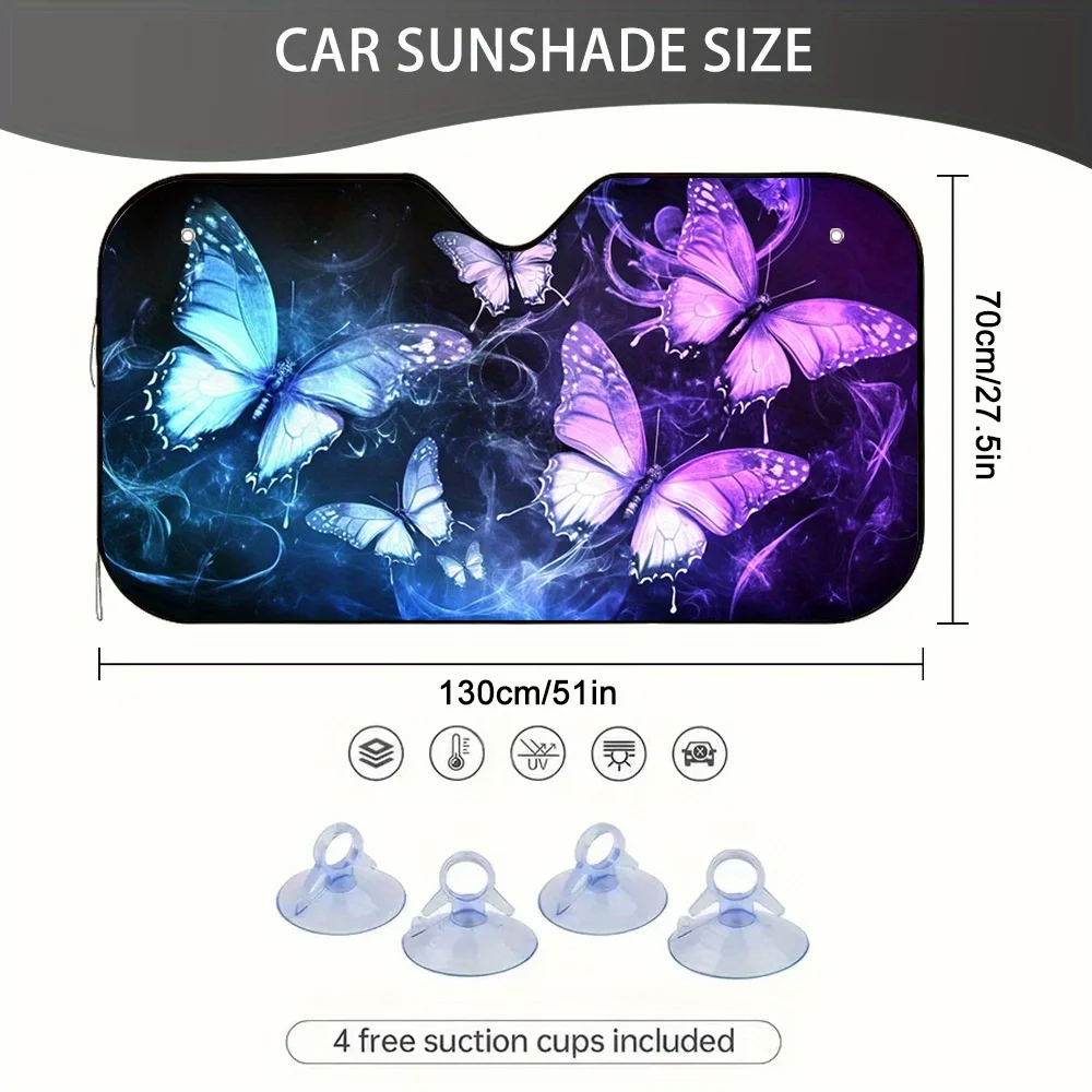 1pc Luminescent Butterflies Dance Car Sun Visor - 2D Flat Printing, Purple & Blue Glow-in-the-Dark Design, Heat Reduction, Ideal