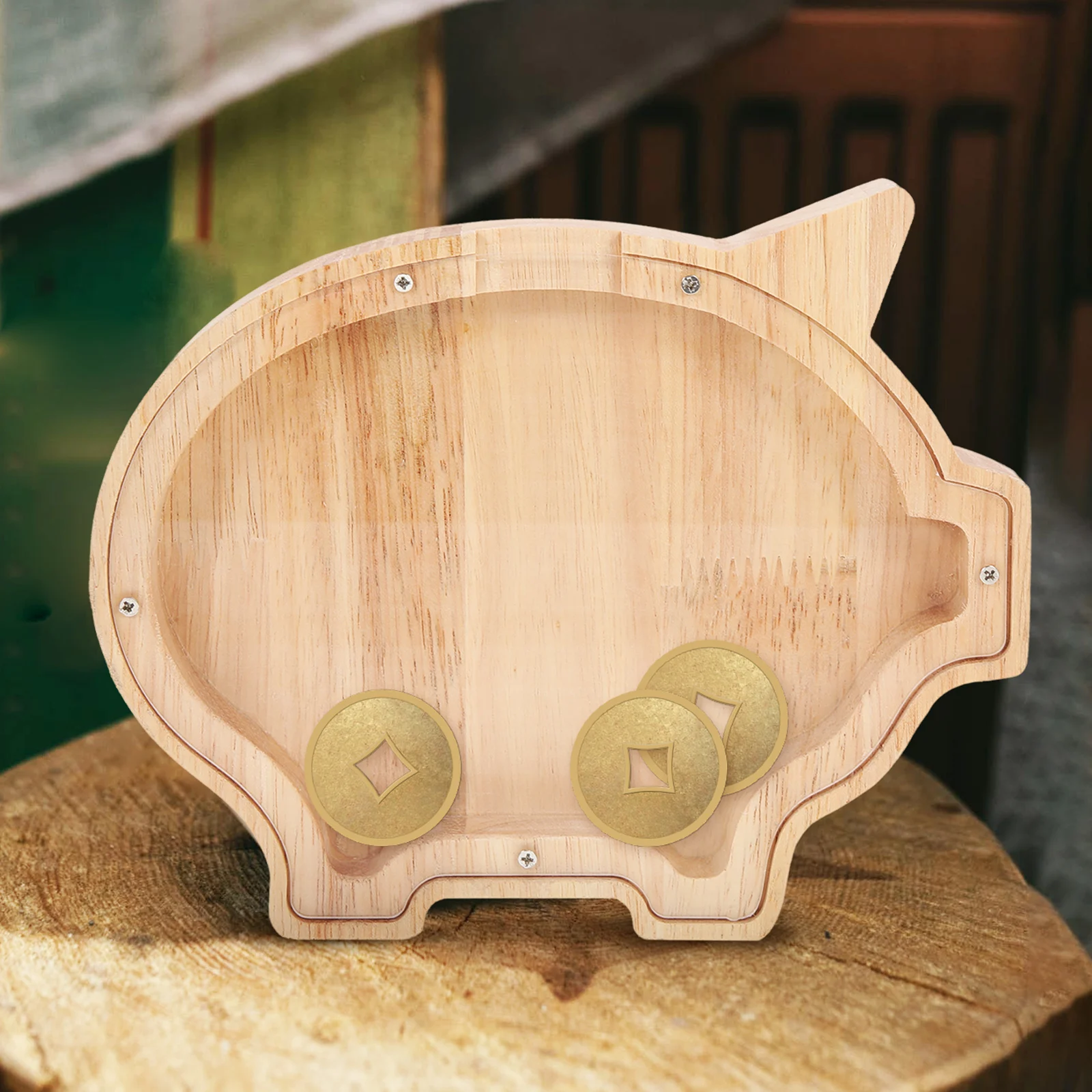 

Animal Shaped Piggy Bank for Adults Children Coins Collector Clear Saving Pot Wood Craft Large Capacity Creative Design Room