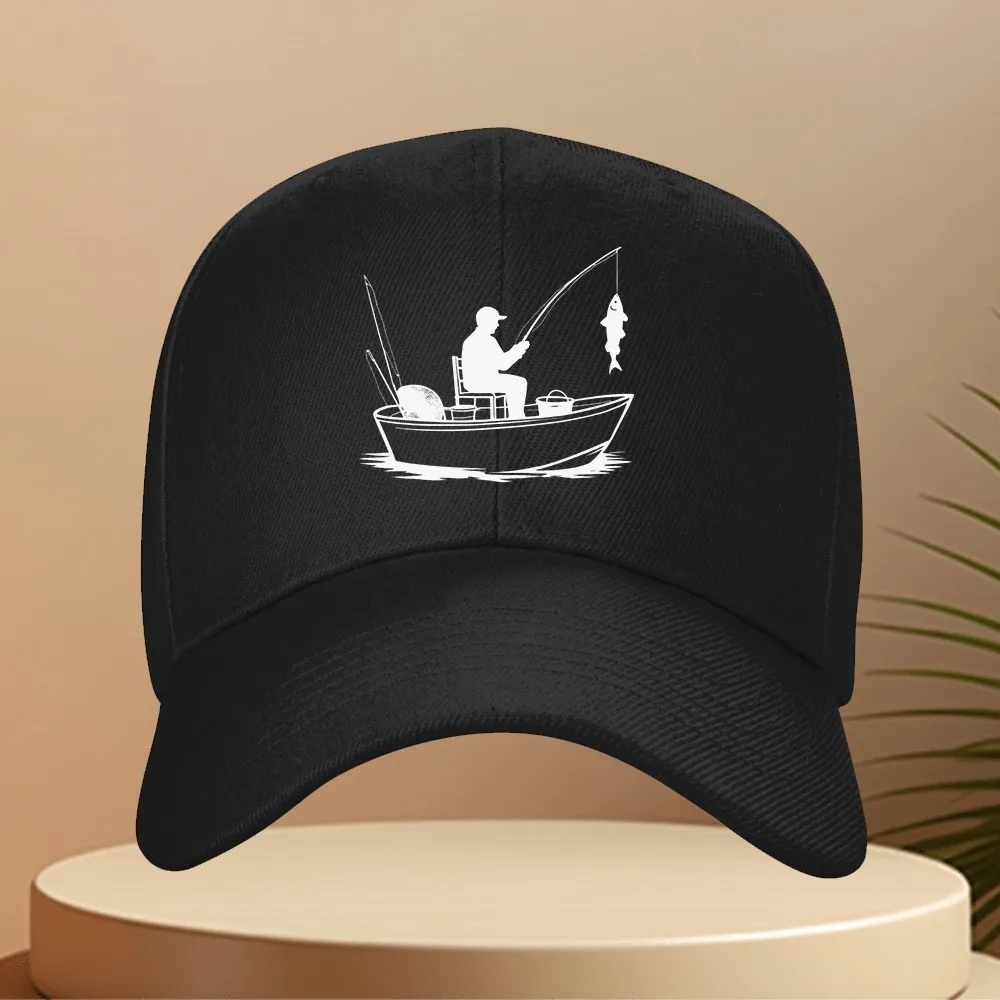 Fishing Boat Fisherman Graphic Baseball Cap Adjustable Polyester Outdoor Travel Hat