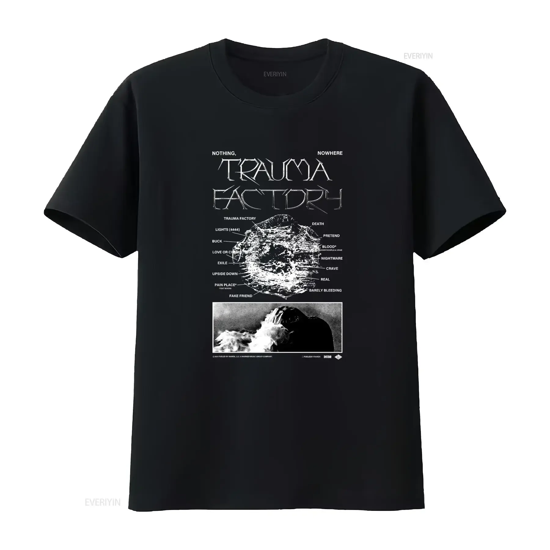 Nothing Nowhere Trauma Factory T Shirt Rock Band Print for Men Streetwear vintage Washed Stylish Versatile streetwear