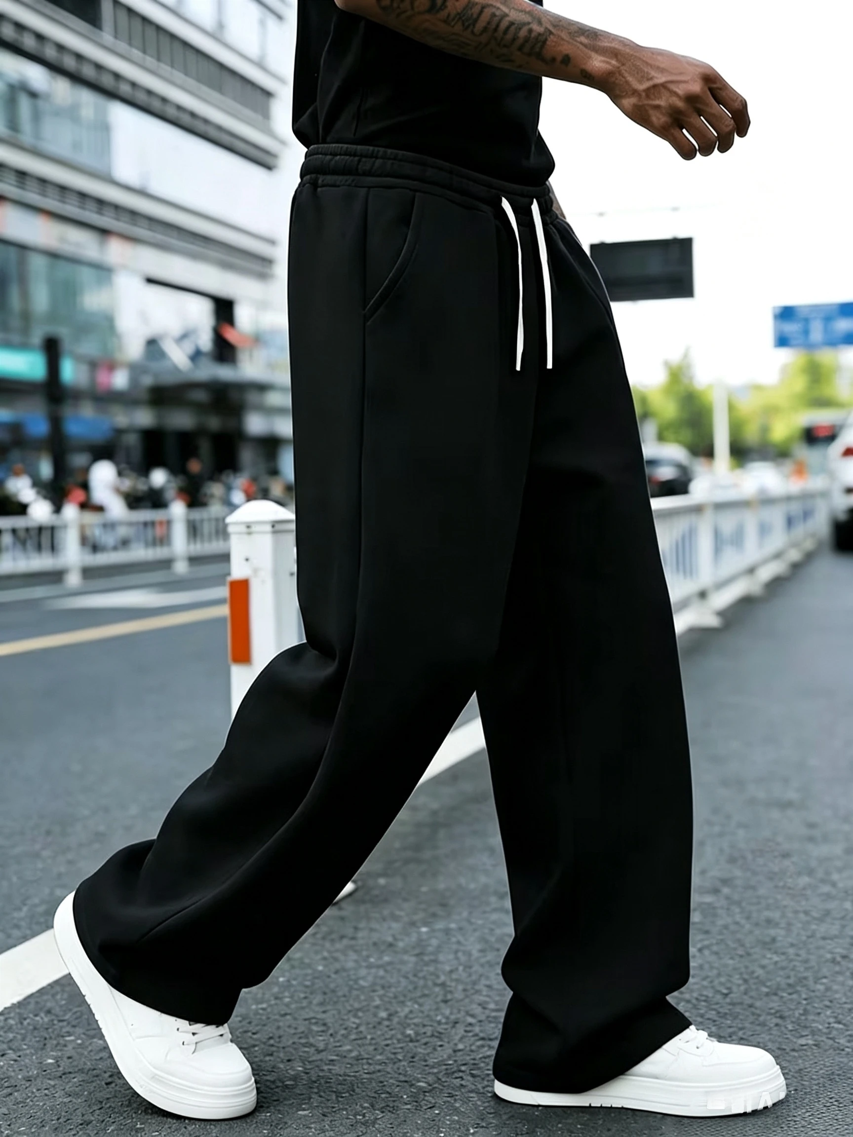 Men's Retro Deconstructed Wide-Leg Sweatpants Autumn Loose Fit Elastic Waist Simple Casual Style Solid Color Casual Pants