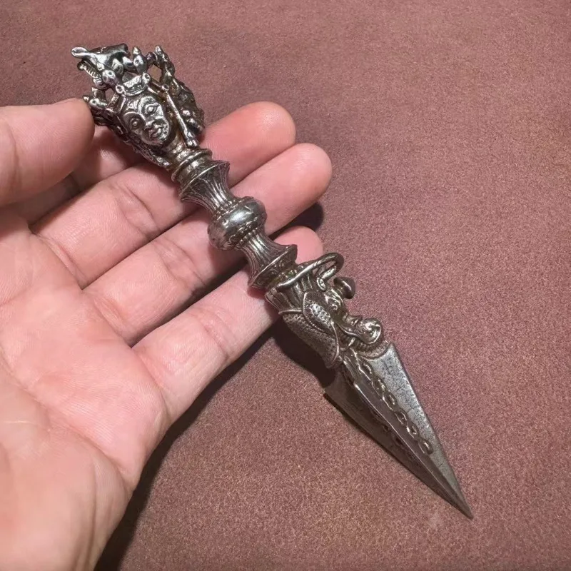 Tibetan Cold Iron Ritual Tool Nepalese Handcrafted Hayagriva Phurba Vajra Ancient Tantric Artifact Vintage Religious Collectible