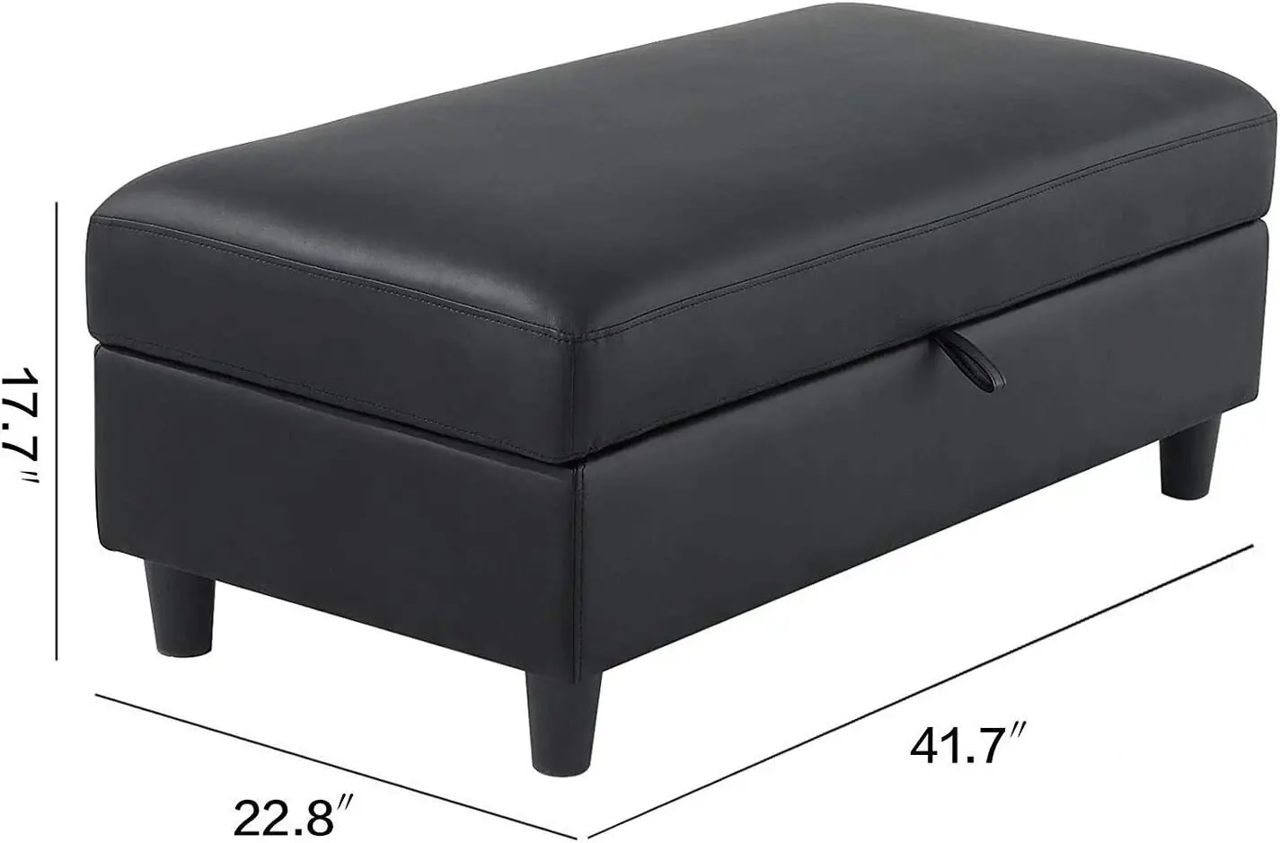 45 inch Faux Leather Storage Bench Ottoman Rectangular Leather Bench with Storage Black Ottoman with Hydraulic Rod