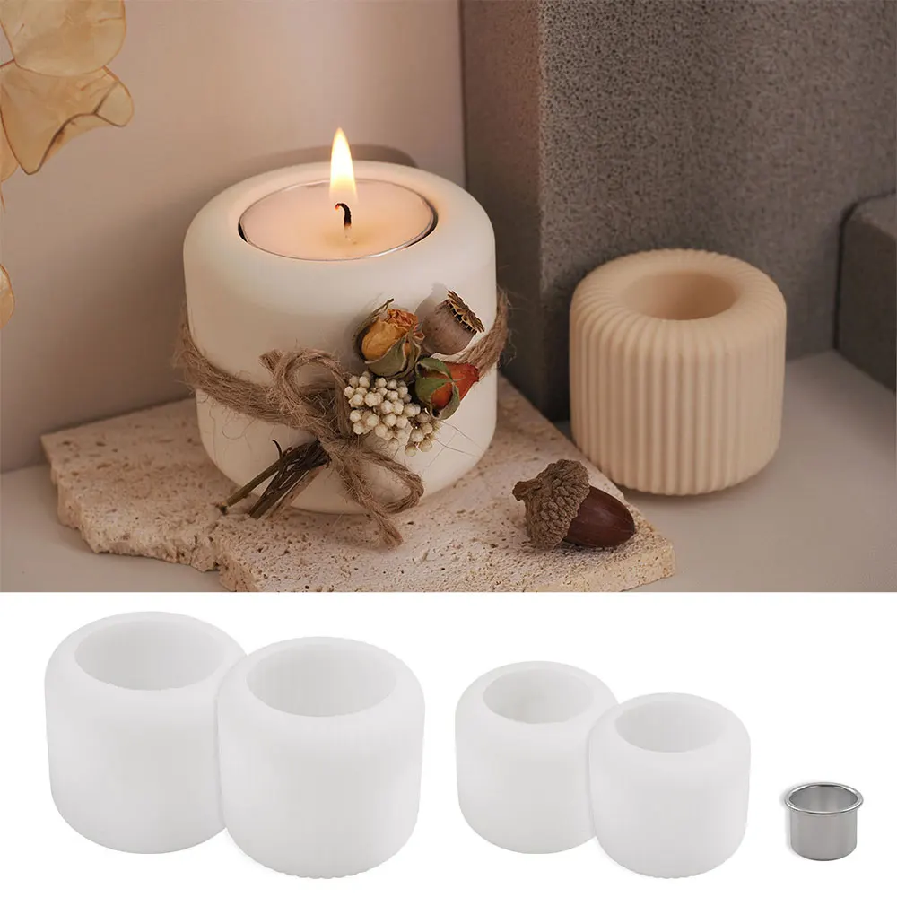 Classic Striped Candle Holder Silicone Mold Table Decor Tealight Holder Concrete Mold Gypsum Epoxy Resin Candlestick Mold