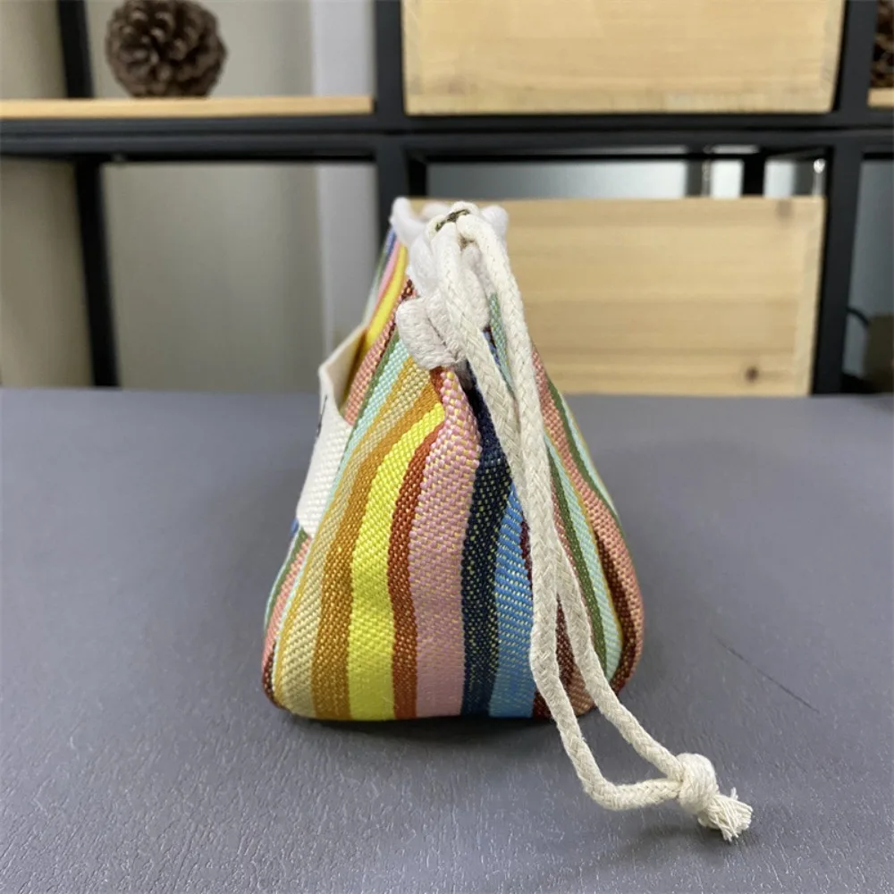 Cotton Zip Pouch 2024 Fashion Stripe Canvas Cosmetic Bag Handheld Cloth Bag