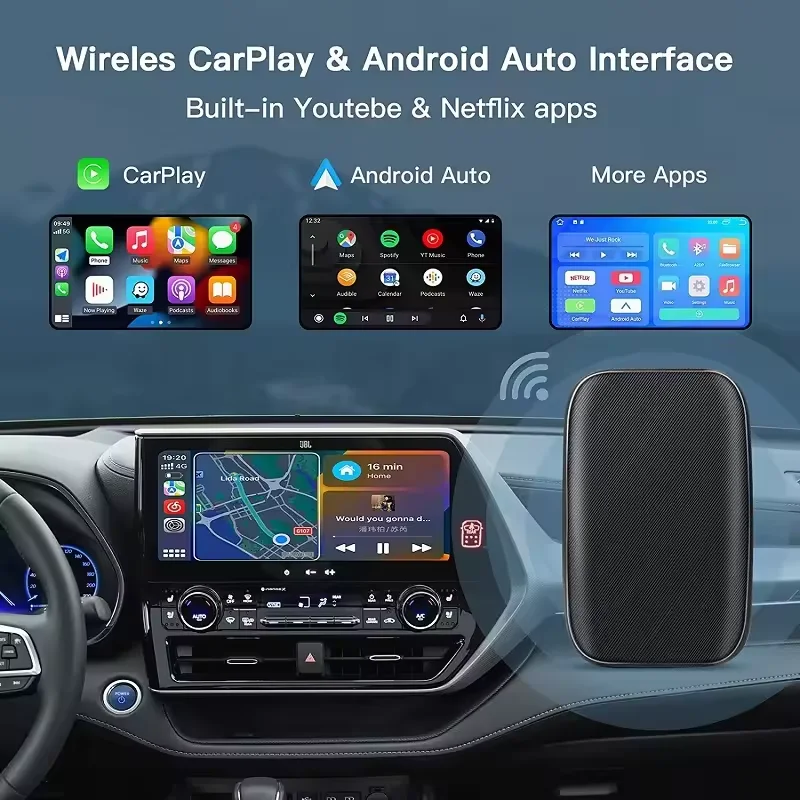 for Wireless CarPlay Android Auto Mini Car Play AI Adapter Netflix YouTube Streaming Box iOS and Android For AD MB Mazda Toyota