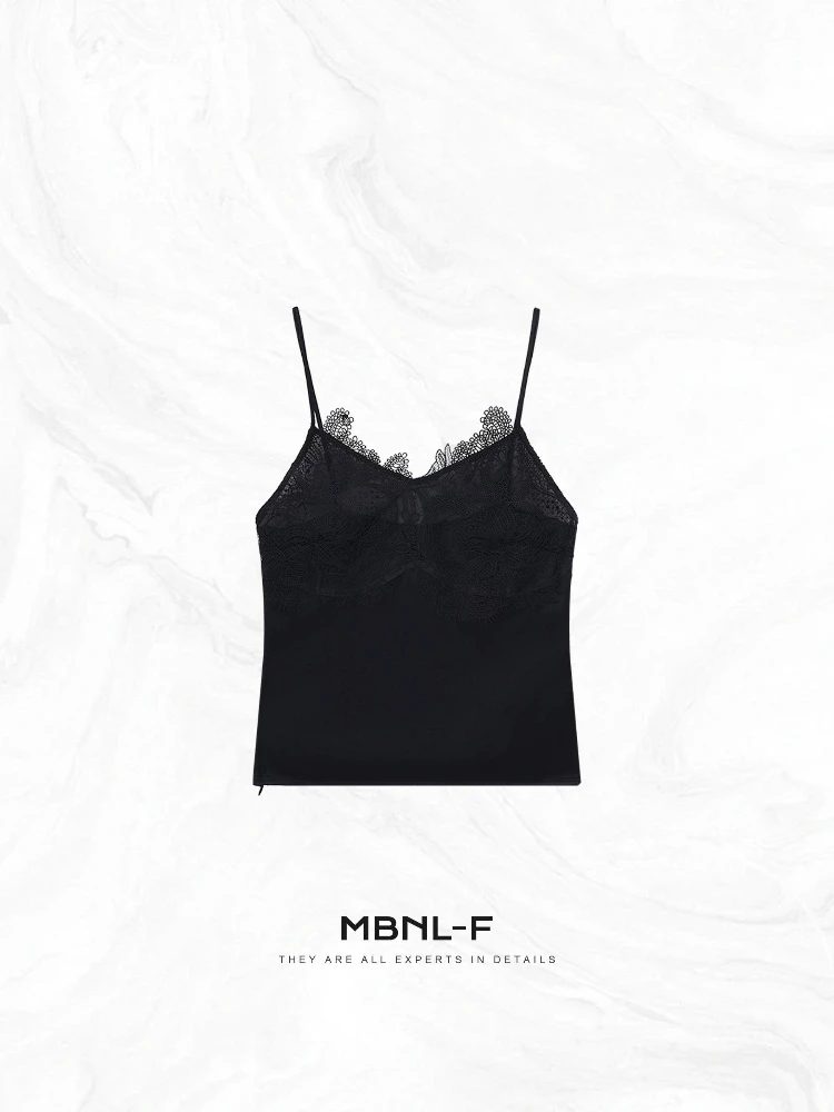 

MBNLF Heavy Embroidery Acetate Strap Vest Dreng Lace Collar Vest Women's Summer Faion Ladies' Svel Top