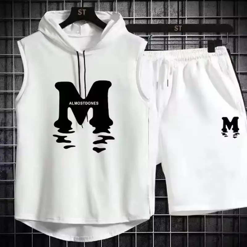 2025 New Men's Summer Sets Casual Breathable 2 Piece T-shirt+Shorts Suit Men Tracksuit Loose Vest Jogging Sleeveless Top Man Set