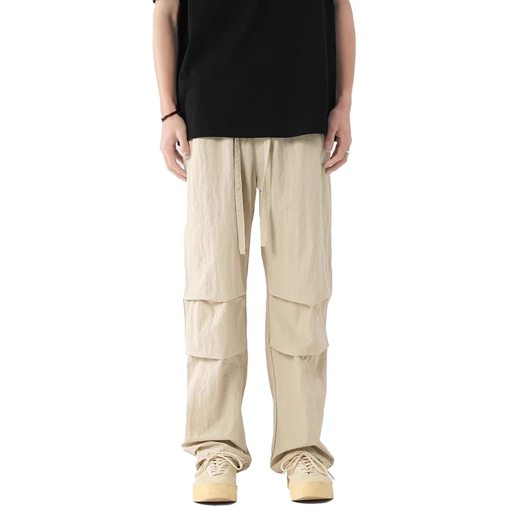 

Men Thin Loose Solid Trousers Elastic Waist Korean Classic Business Casual Pants