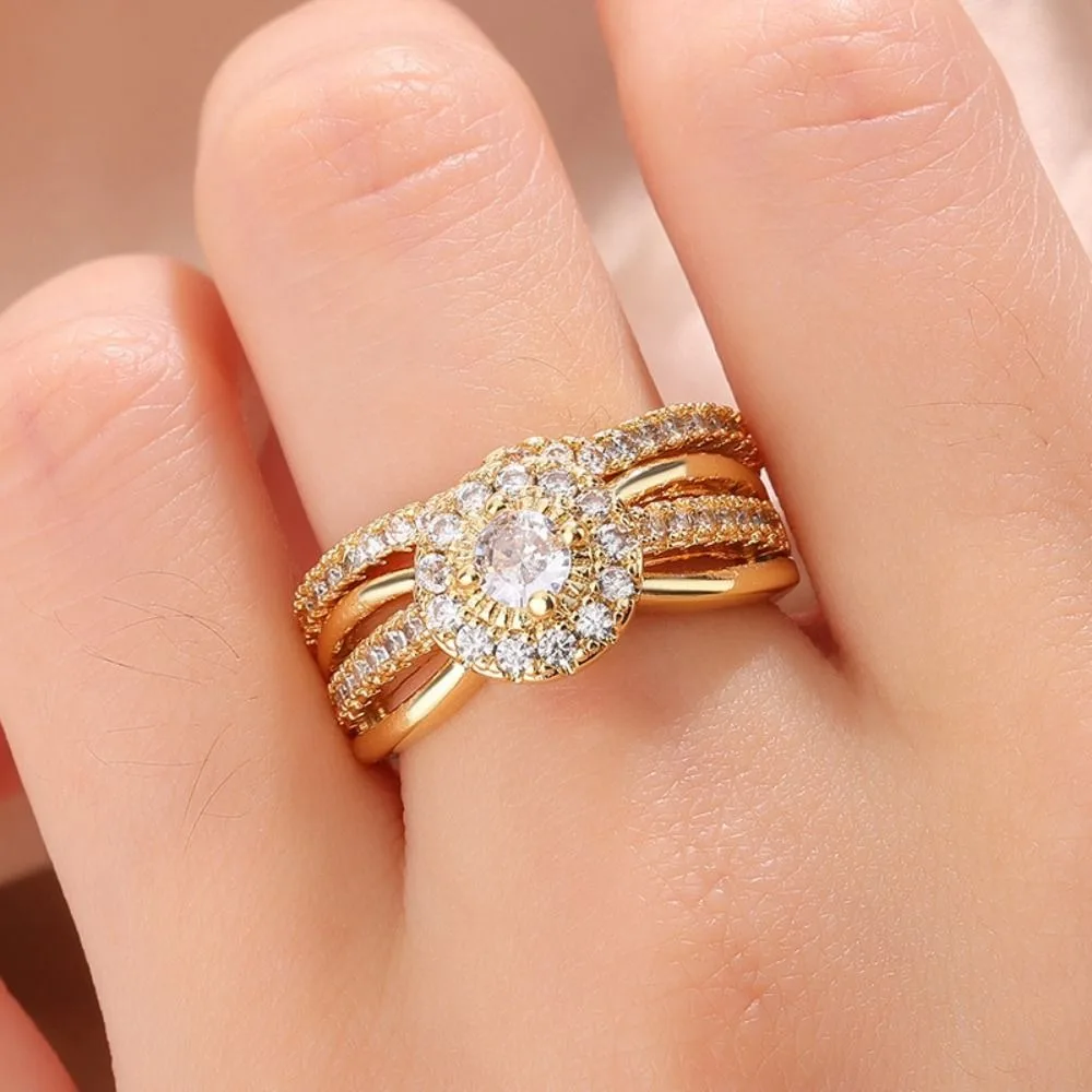 Copper Women Open Ring Fully-jewelled Fashion Adjustable Finger Rings Light Luxury Advanced Sense Gemstone Ring Light Luxury