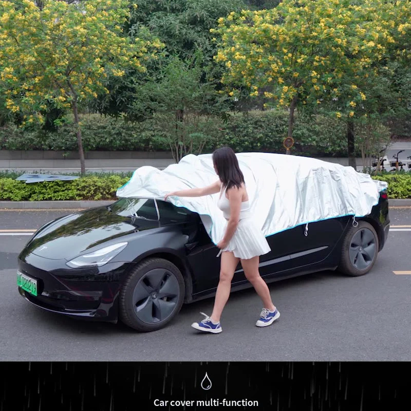 Automatic Car Cover for Tesla Model 3 Y Auto Retractable SUV Waterproof Reflective Strips 10S Storage Folding Portable Exterior