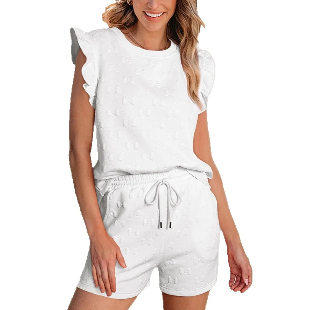 Dames zomer casual getextureerde afslanktop en orts set Faionable en comfortabel vrijetijdssportkleding ensemble