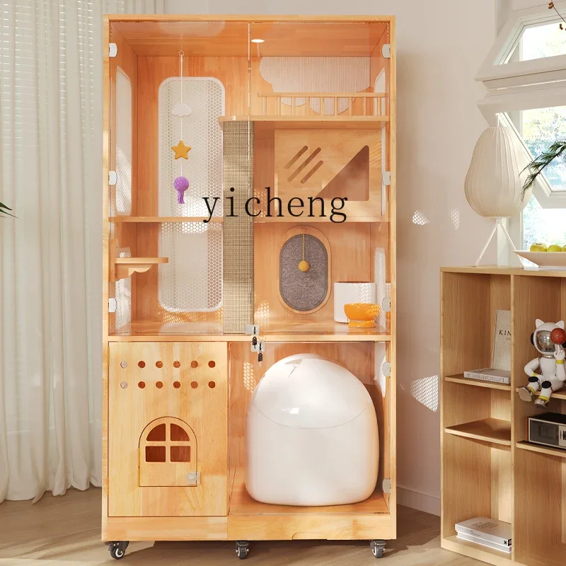 solid wood cat villa can put smart cat litter box cat cage home large space