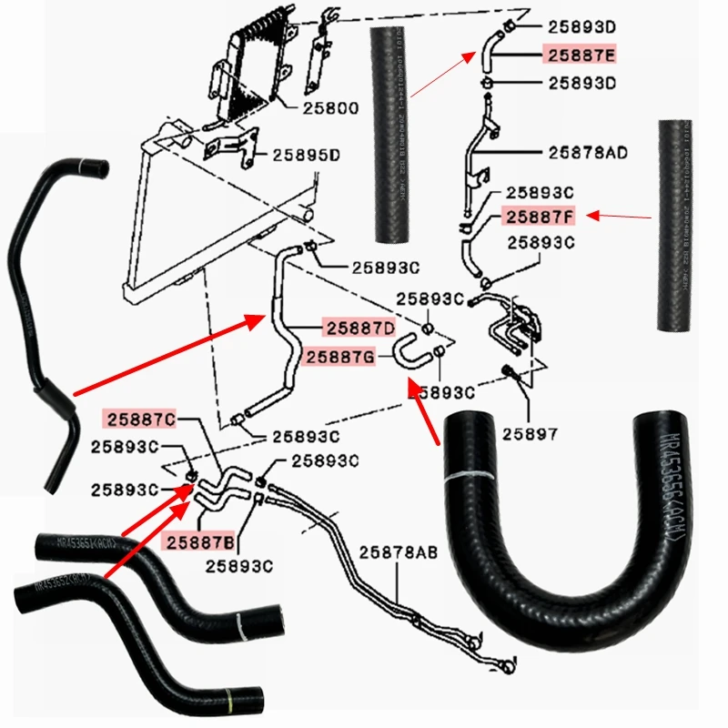 

Transmission Coolant Hose For Mitsubishi Pajero V73W V93W V97W MR453656 MR453662